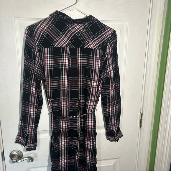 Bass Women’s plaid button up belted Shirt Dress Size Medium Black White Burgundy - Picture 7 of 10